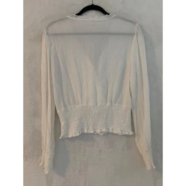 Selfie White Crochet Lace‎ Trim Smocked Waist Blouse XL Long Sleeve Boho Top - Image 13