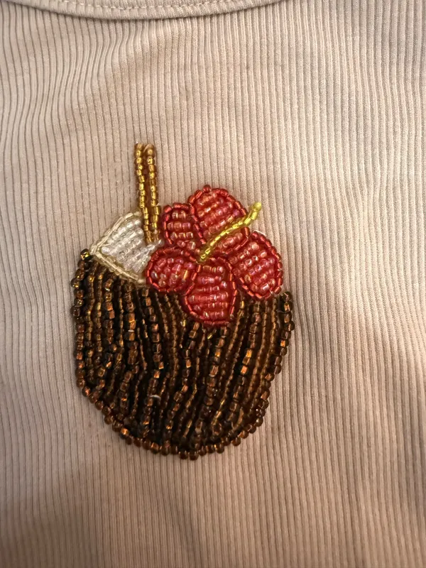 Ribbed Tank Top with Beaded Coconut Graphic - Image 2