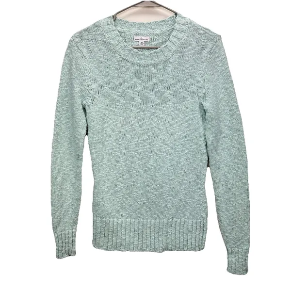 LL Bean Signature Blue Green Cotton‎ Ragg Crewneck Pullover Sweater Size XS - Image 2