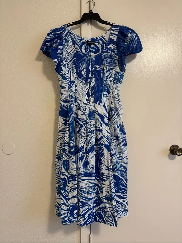 Jessie Zhao Blue Printmaking Scoop Neck Cotton Midi Dress Size 8 - Image 2