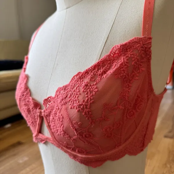 Free People Coral Pink Floral Lace Underwire Bra 32DD Double Back Strap‎ - Image 2