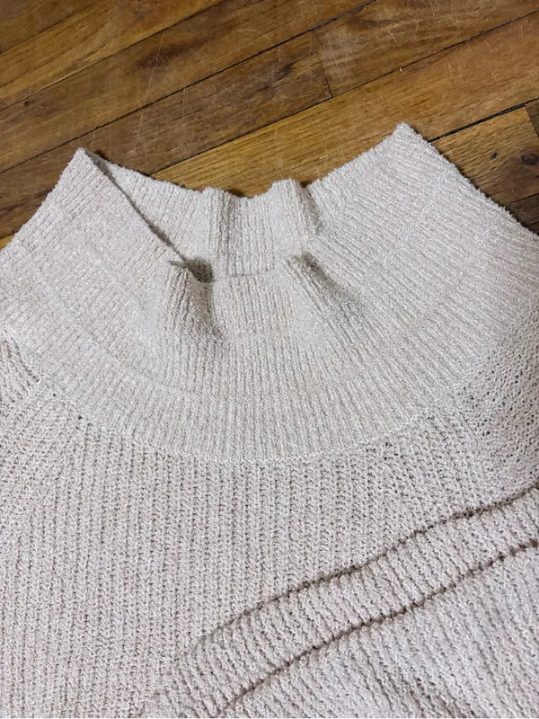 Free People Chunky Ribbed Mock Neck Sweater in Light Cream - Image 3