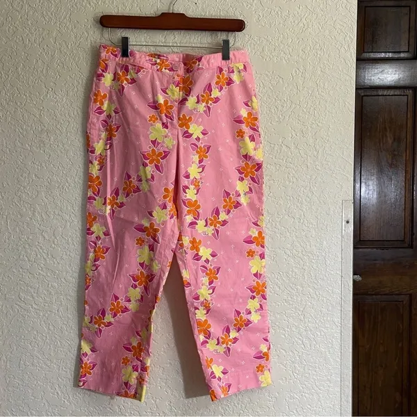 Lilly Pulitzer Crop Pants Pink 6 Women Floral Bi-Stretch Tropical Summer - Image 3