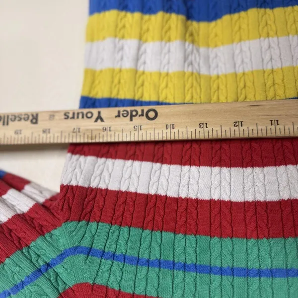 Tommy Hilfiger Sweater Womens Large Multicolor Striped Cable Knit Pullover Crew - Image 7