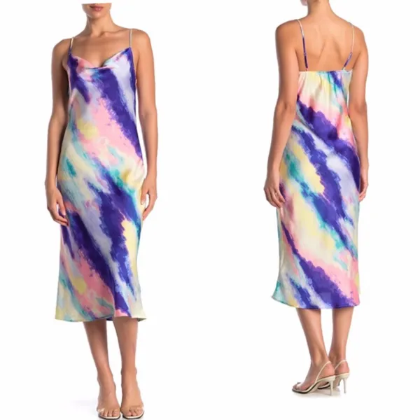 NWOT KENEDIK X Nordstrom Cowl Neck Tie Dye Midi Slip Dress - Image 2