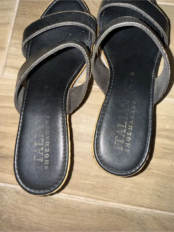 Italian Shoemakers Black Double-Strap Slide Sandals with Gold Bead Trim - Image 5