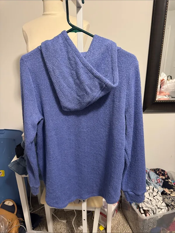 LOFT Lavender-Blue Hooded Cowl Sweater - Women's Knit Pullover - Image 4