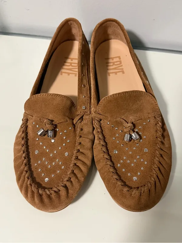 Frye Brown Suede Studded Tassel Moccasins - Image 6