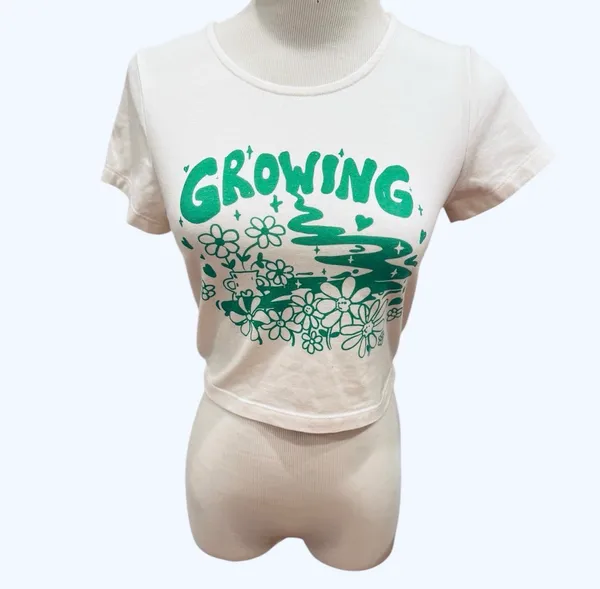 Princess Polly Growing Baby Tee Tshirt Cropped White Green Floral Hippie S 6 - Image 2