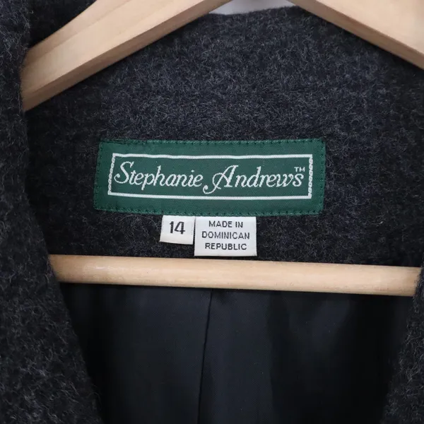 Stephanie Andrews Wool Coat Womens 14 Charcoal Long Trench Excellent - Image 2
