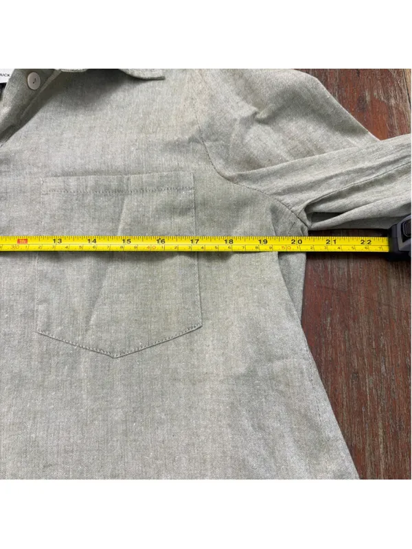 Tuckernuck Sage Green Linen Look 100% Cotton Drop Waist Ruffle Hem Shirt Dress S - Image 11