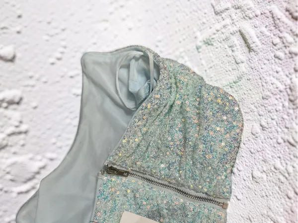 American Threads Aqua Iridescent Sequin Corset Top – NWT Size Small - Image 9
