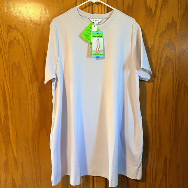 NEW Sam Edelman Women Lavender Logo Swing Dress Short Sleeve Pockets Large NWT - Image 2