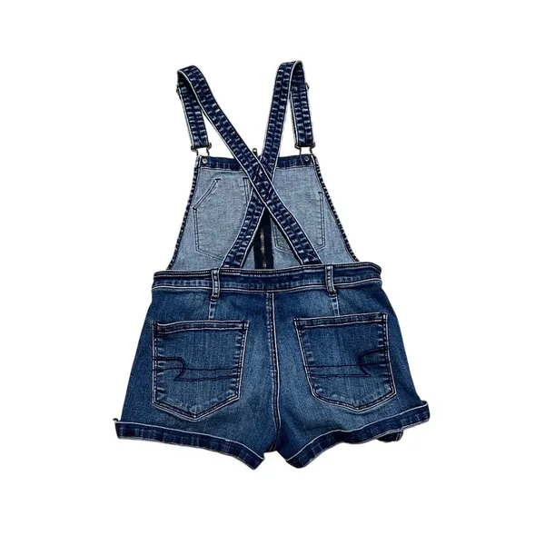 American Eagle Outfitters Shortalls Womens S Blue Denim Stretch Zip Front - Image 7