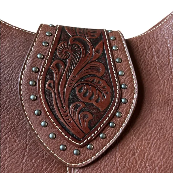 Montana West Trinity Ranch Concealed Carry Fringe Rivets Shoulder Bag Brown - Image 2