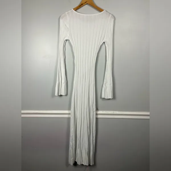 New Meshki Mabel Long Sleeve Knit Maxi Dress white size small - Image 8