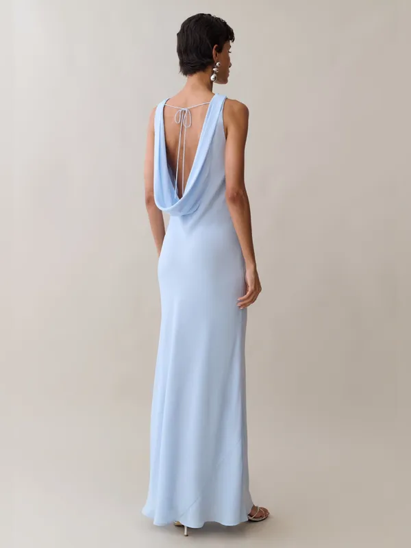 NWT Few Moda Amarosa Dress size Large L Light Blue o.p.t backless maxi - Image 2