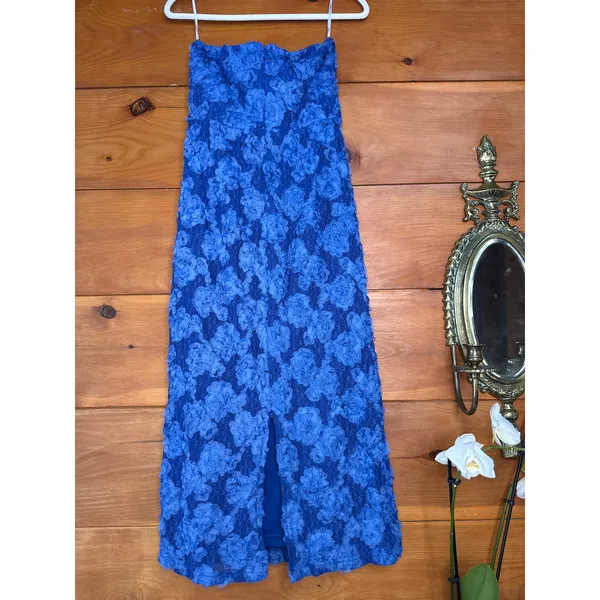 NWT Lulus Flawless Perfection Blue Floral Applique Strapless Midi Dress Gala L - Image 6