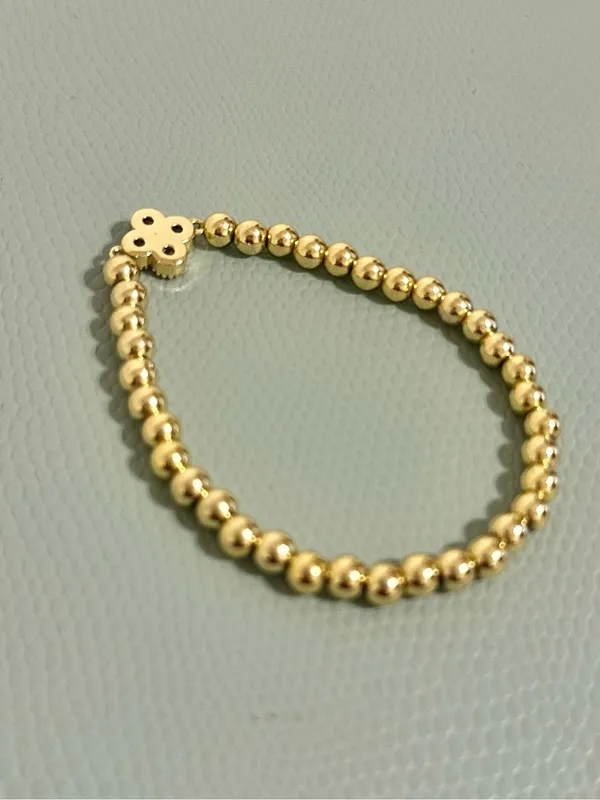 Pink Tourmaline Clover Stretch Ball Bead Bracelet - Image 2