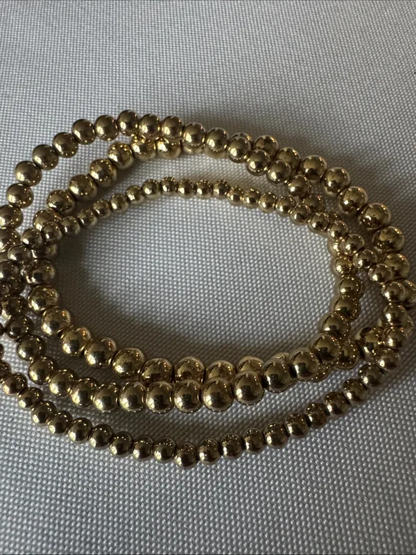 Gold Beaded Stretch Bracelet - Gold Tone Women's Jewelry - Image 2