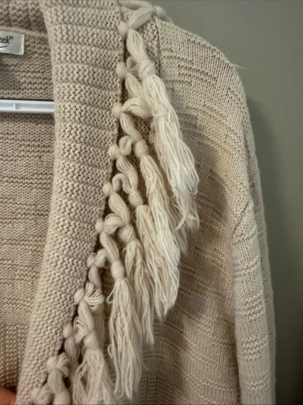 Vintage Coldwater Creek Western Boho Cardigan Sweater Tassels Cream Large L - Image 4