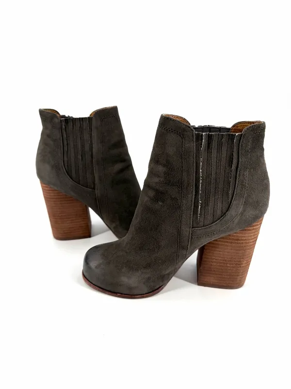 Jeffrey Campbell Knockout Suede Leather Stacked Wood Chunky Heel Ankle Booties - Image 2
