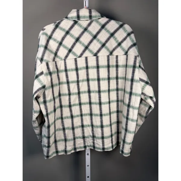 Zara Plaid Overshirt Shacket Green White‎ Black Check Button Front Pockets M - Image 4