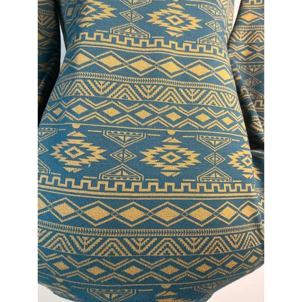 KAVU Women's Skylar semi-fitted cowl neck shirt, green and yellow aztec print XS - Image 6