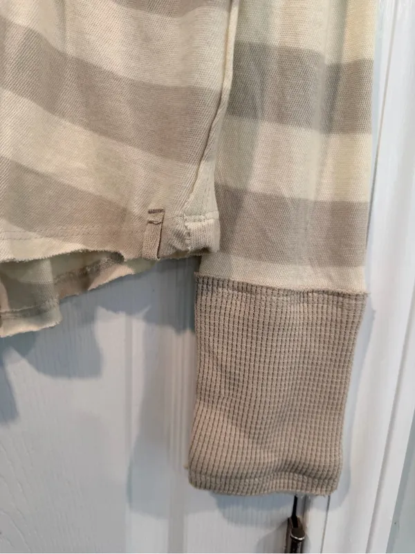 NWOT Free People We The Free Size S Tan Cream Striped Thermal Knit V Neck Top - Image 6