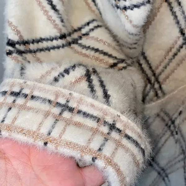 Cliche Plaid Cozy Cardigan Jacket Cream Beige Black Long Open Front Size Large‎ - Image 3