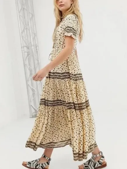 Free People Rare Feeling Pleated Maxi Dress In Neutral Size Small Floral - Image 2