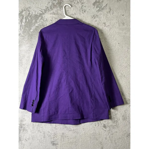 Theory Amethyst Eco Crunch Wash Purple Linen Blend Double Breasted Blazer 10 - Image 3