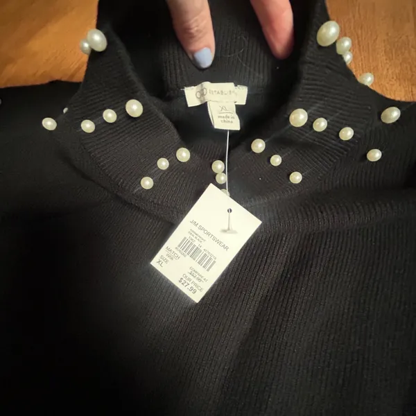 Cato Black Pearl-Accent Mock Neck Sweater - Image 4