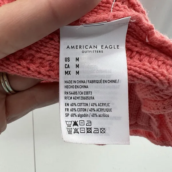 American Eagle Medium Cardigan Sweater Open Front Ribbed Coral Pink Knit Pockets - Image 7