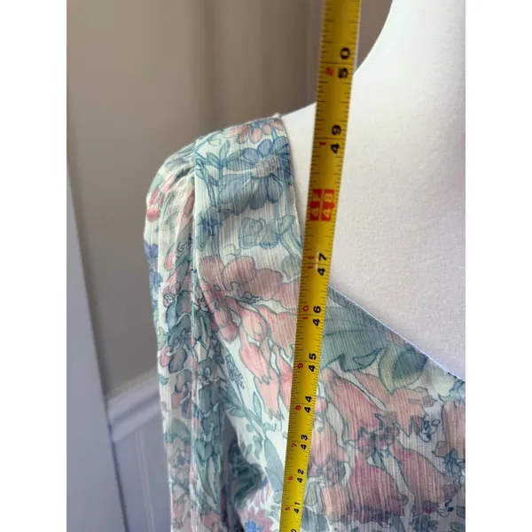 LoveShackFancy Floral Smocked Midi Dress Blue Pink Ruffle Size M - Image 6