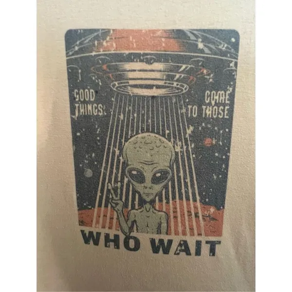 ROMWE Alien Graphic Pale Yellow Shirt Sleeve T-Shirt - Image 3