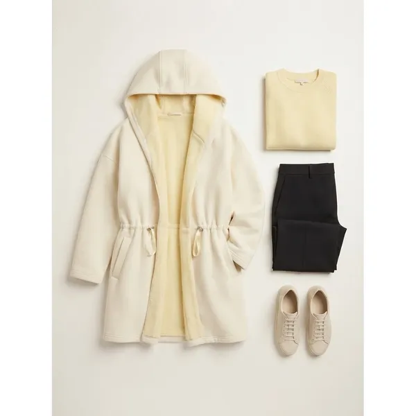 Fabletics Womens Jacket XS Cream Hooded Cinched Waist Fleece Lined OW1723541 - Image 2