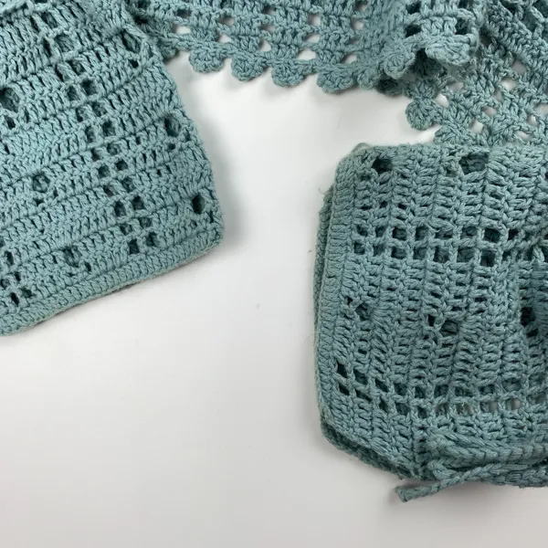 y2k blue boho crochet knit off shoulder sweater top by route 66 - Image 6