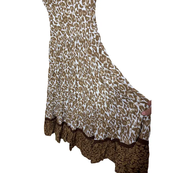 Soft‎ Surroundings Leopard Print Tiered Midi Dress Brown White PXS - Image 3