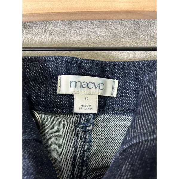 Maeve Bow Peep High Rise Flare‎ Jeans Dark Wash Bow Detail Suede 25 Cool Girl - Image 6