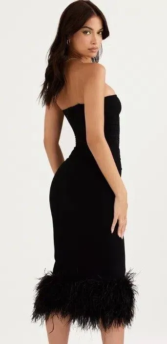 House Of CB Fionula Black feather trim dress - Image 7