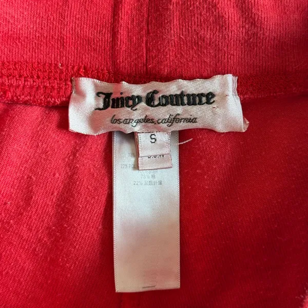 Juicy Couture Red‎ Velour Rhinestone Logo Shorts Vtg Y2K McBling Baddie Small - Image 3