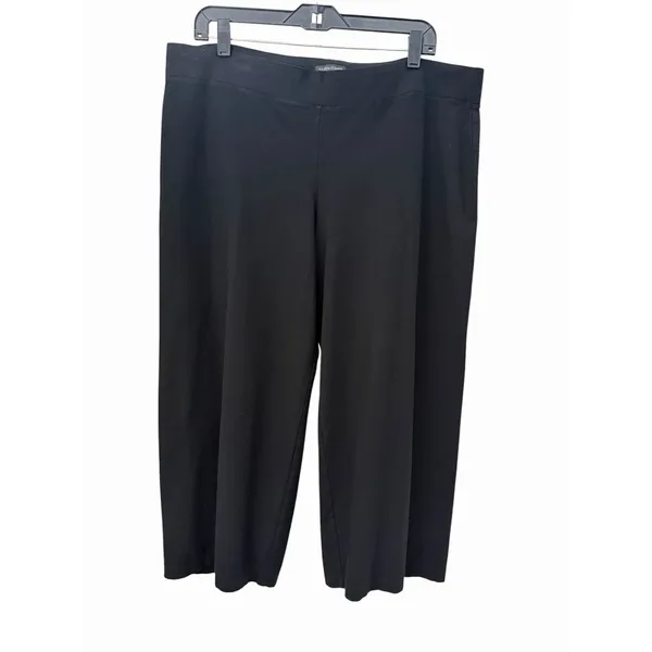 Eileen Fisher Straight Wide Leg Jersey Pants Women's Large‎ Black Stretch #YZ3-4 - Image 9