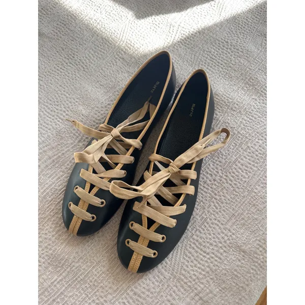 MAEVE Contrast Black Lace Up Ballet Flats Size 41 - Image 5