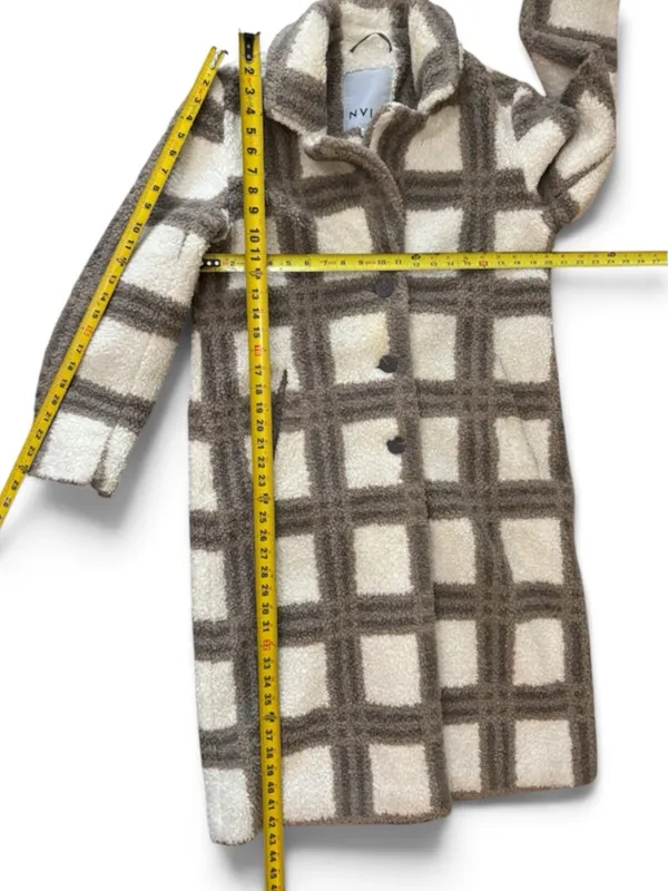 NVLT Cream and Brown Plaid Faux-Shearling Teddy Coat Size Medium - Image 15