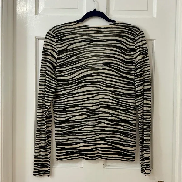 LOFT Zebra Stripe Cardigan Sweater M Lightweight Career Career Minimalist Layers - Image 4