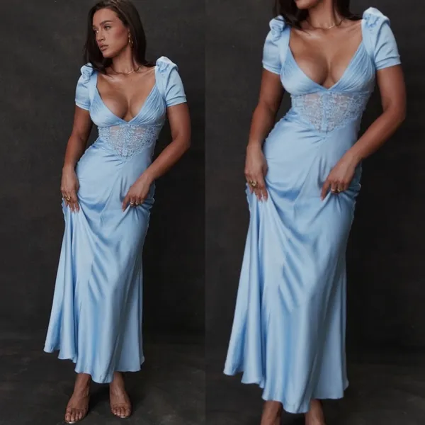 HOUSE OF CB 'Rafaela' Soft Blue Pure Silk & Lace Dress NWOT Size S A-C - Image 2