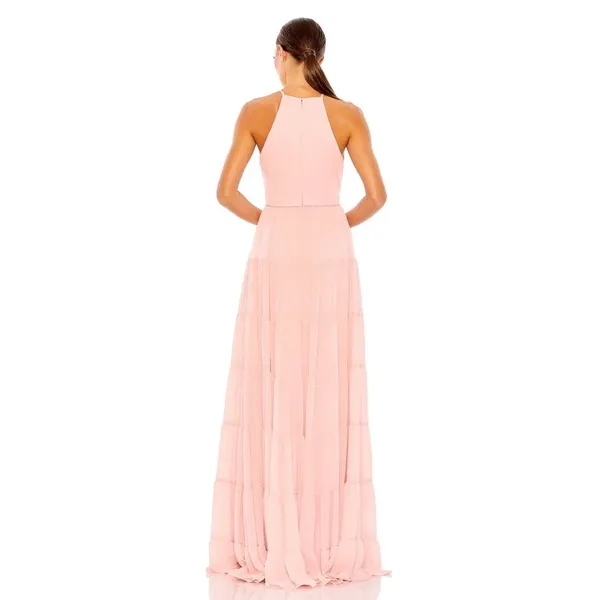 Mac Duggal Light Pink Tiered A-Line Halter Sleeveless Formal Maxi Gown Size 14 - Image 2