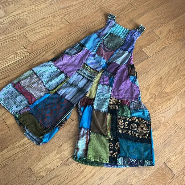 Boho Patchwork /One of a kind Romper Blue - Image 2