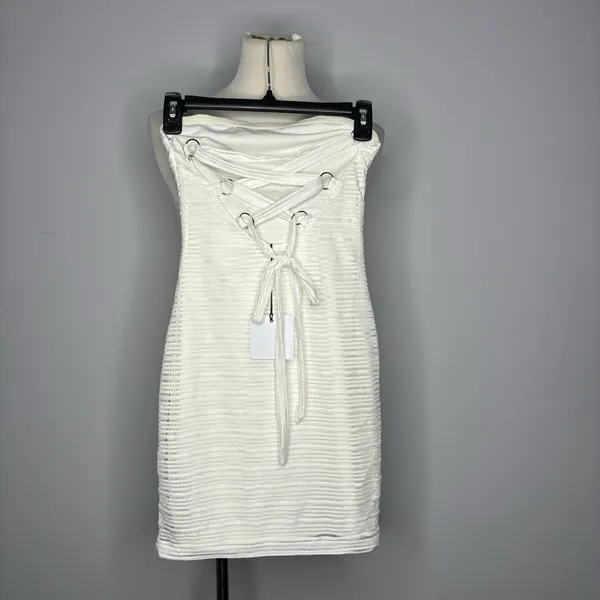 by the way- White Strapless Dress w/ Tie Up Back - Image 2